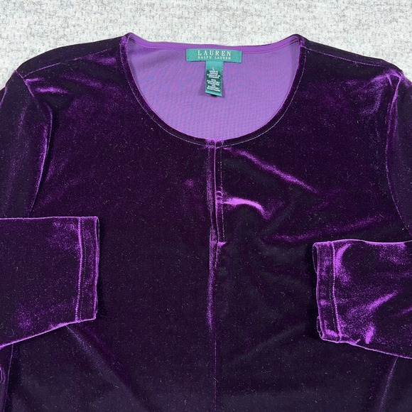 Lauren Ralph Lauren Velvet Keyhole Blouse Shirt Womens Large 3/4 Sleeve - Picture 2 of 9